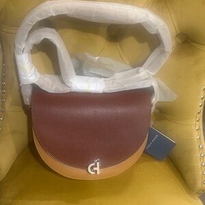 Cole Haan Two-Tone Chestnut and Tan Saddle Crossbody Bag